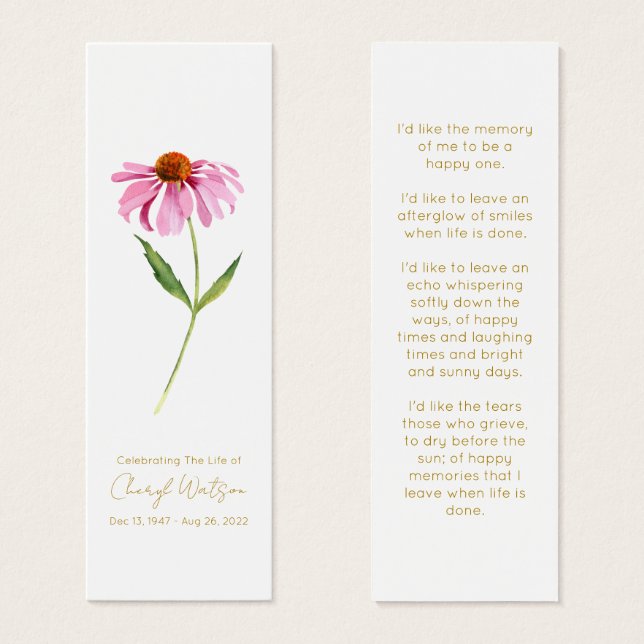 Echinacea | Simple Funeral Memorial Mini Bookmark (Front & Back)