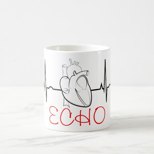 Echo Coffee Mug with EKG and Realistic Heart (Center)