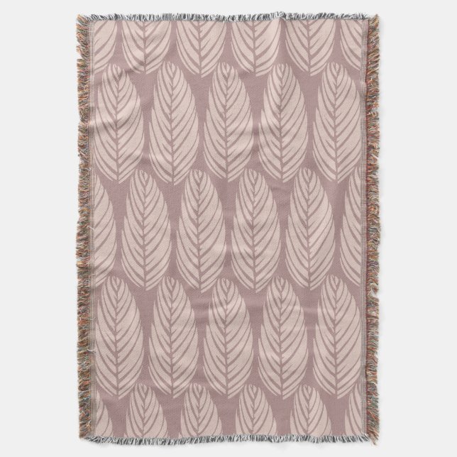 Echo Leaves Mauve Dust Blush Beige Throw Blanket (Front Vertical)
