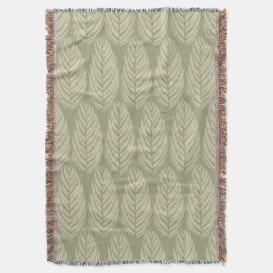 Echo Leaves Sage Green Pale Olive Throw Blanket