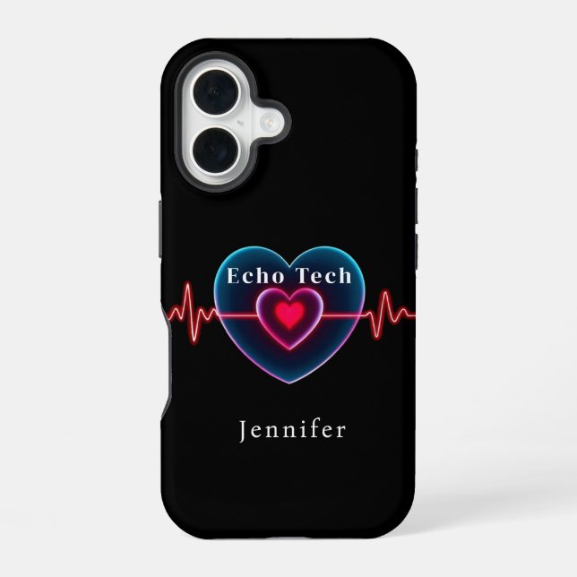 Echo Tech Heartbeat | Heart with EKG iPhone 16 Case (Back)