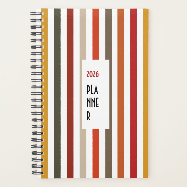 Echo Trails 2026 Planner – Earthy Hues Stripes (Front)