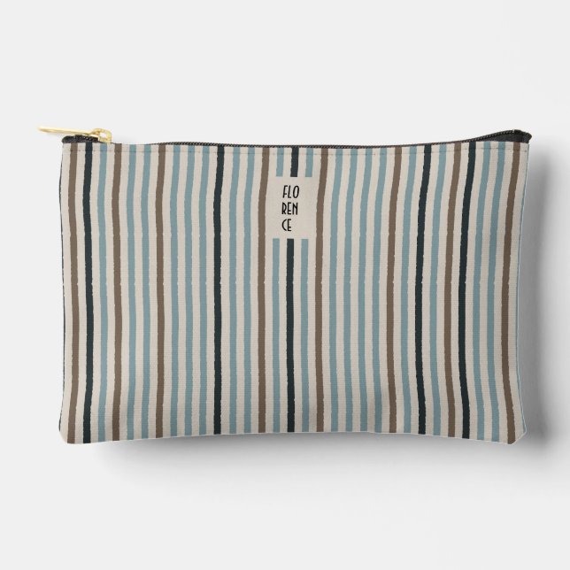 Echo Trails Stripes Accessory Pouch – Blue/Natural (Front)