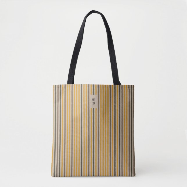 Echo Trails Tote Bag – Mustard Yellow Stripes (Front)