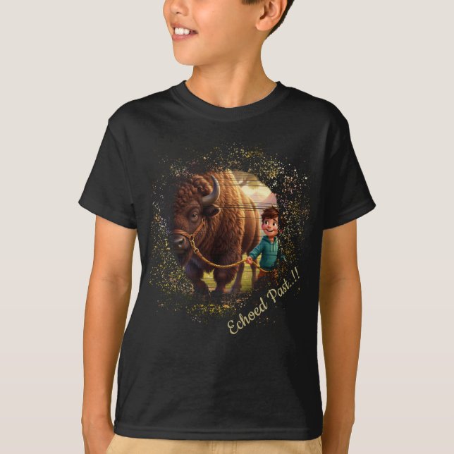 Echoed Past Whimsical Boy and Bison  T-Shirt (Front)