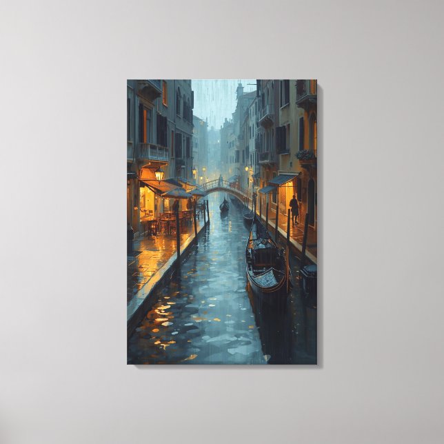 Echoes in Gold – The Painted Rainy Night of Venice Canvas Print (Front)