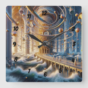 Echoes of '73: The Chronos Ocean's Labyrinth Square Wall Clock