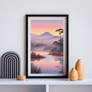 Echoes of Light – Dreamy Mountain Lake Sunrise Art Poster