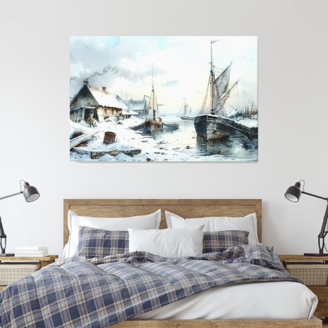 Echoes of the Past: Victorian Fishing Life Canvas Print (Insitu(Bedroom))