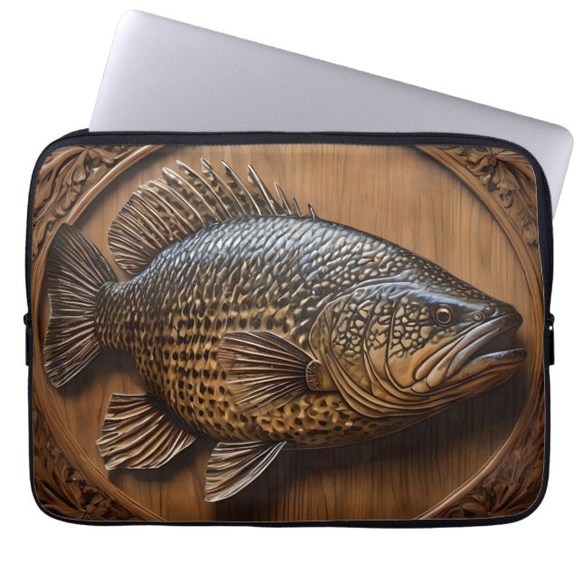 Echoes of the River: Murray Cod Wood Print,  Laptop Sleeve (Front)