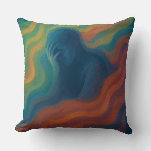 Echoes of Thought Emotional Abstract Waves Throw Pillow (Front)