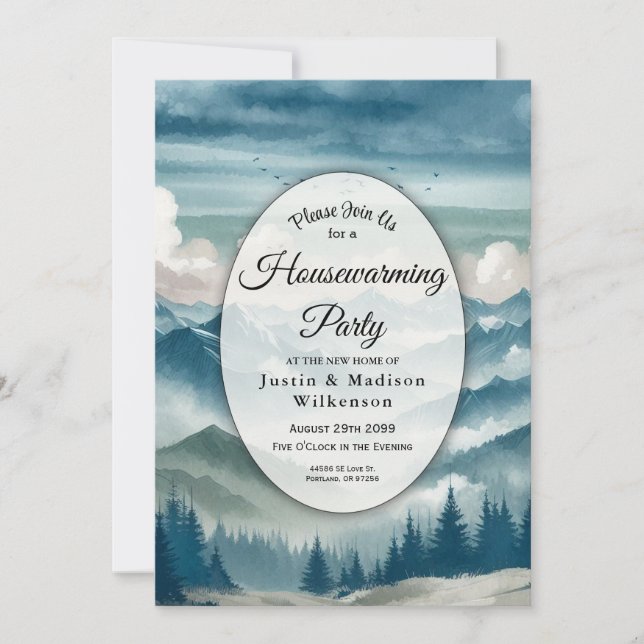 Echoes Through the Misty Pines Housewarming Party  Invitation (Front)