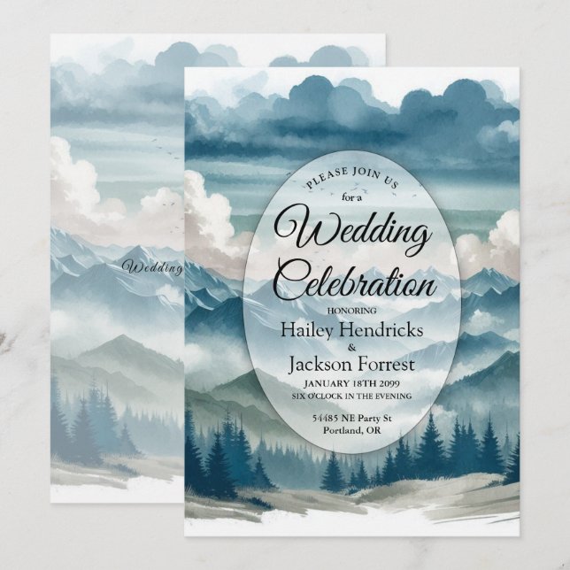 Echoes Through the Misty Pines Wedding Invitation (Front/Back)