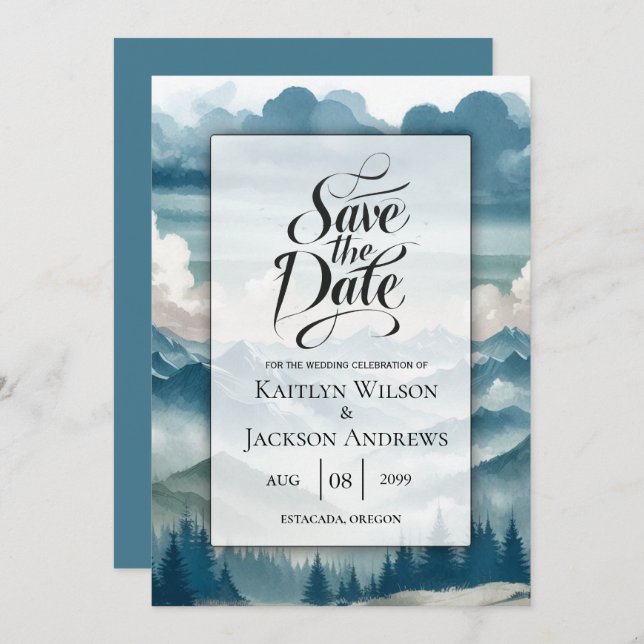 Echoes Through the Misty Pines Wedding Save The Date (Front/Back)