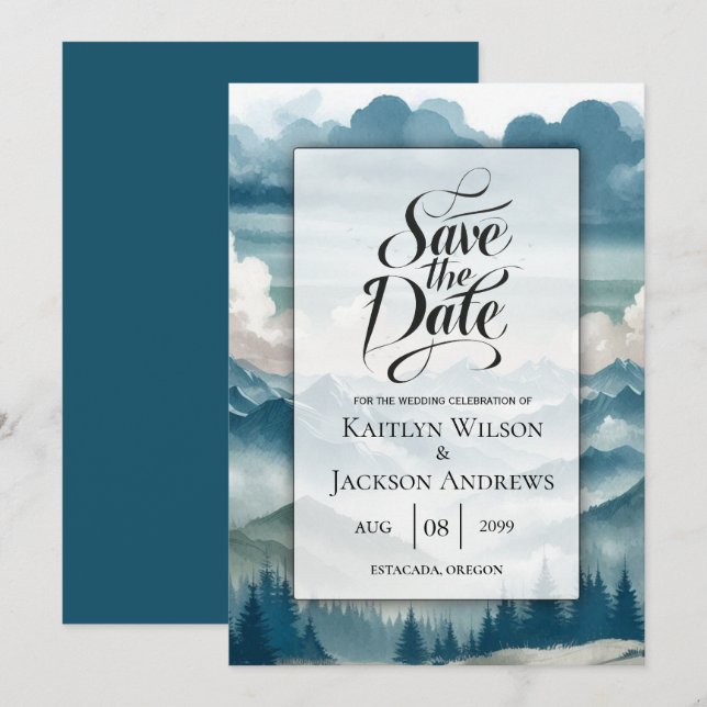 Echoes Through the Misty Pines Wedding Save The Date (Front/Back)