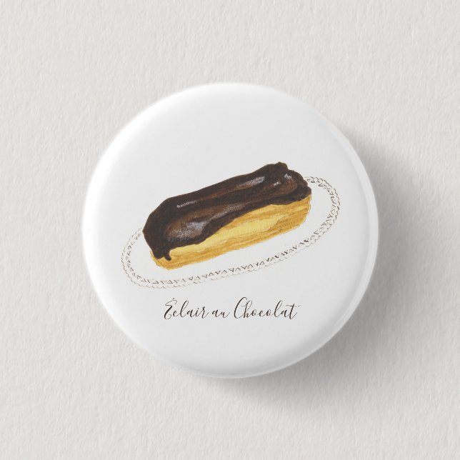Éclair au Chocolat watercolor 1 Inch Round Button (Front)