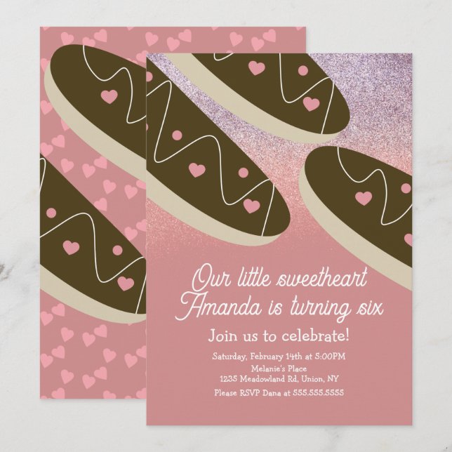 Eclair Doughnuts Faux Glitter Valentines Day   Invitation (Front/Back)