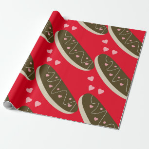  Eclair Doughnuts Valentine's Day  Hearts Red Wrapping Paper