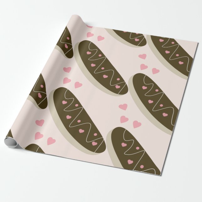  Eclair Doughnuts Valentine's Day  Hearts Wrapping Paper (Unrolled)