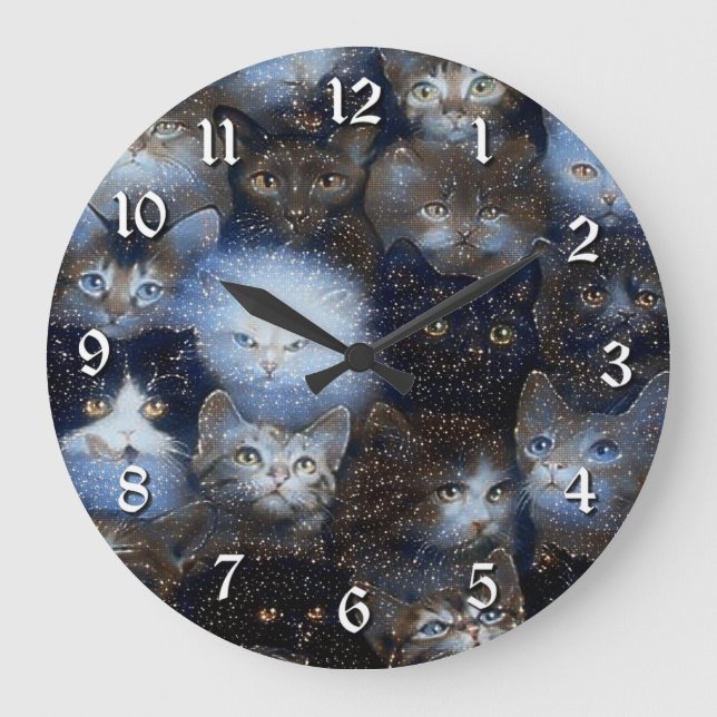 Éclairage Chats Arrondi Mur Horloge (Recto)