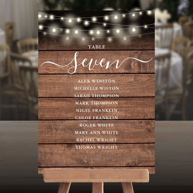 Éclairage Guinguette Rustique Numéro de Table Plan (Rustic String Lights Table Number Seating Chart)