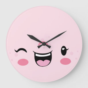 Éclairage rose Kawaii Face Horloge murale