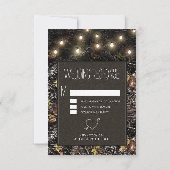 Éclairages à cordes + Cartes RSVP de Mariage Camo  (Devant)