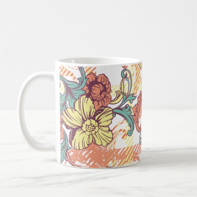 Eclectic Baroque Fabric Plaid Pattern Coffee Mug (Left)