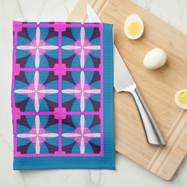 Eclectic Bohemian Colourful Geometric design Tea Kitchen Towel (Quarter Fold)