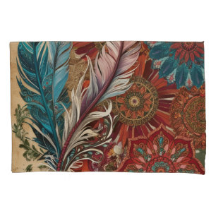 Eclectic Boho Chic Feathered Mandala  Pillowcase