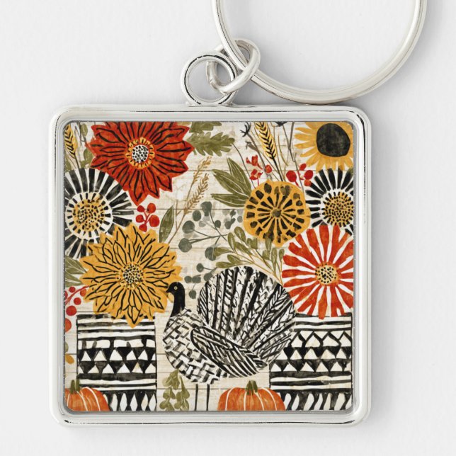 Eclectic Boho Dahlia Fall Turkey Keychain (Front)