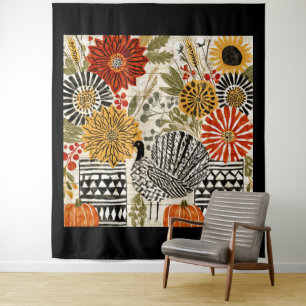 Eclectic Boho Dahlia Fall Turkey Tapestry