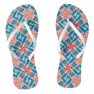 Eclectic Boho Red Turquoise X Tiles Flip Flops
