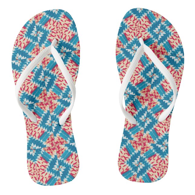 Eclectic Boho Red Turquoise X Tiles Flip Flops (Footbed)