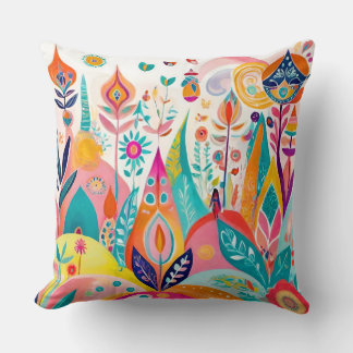 "Eclectic Enchantment: Bohemian Illustration Pillo Throw Pillow