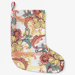 Eclectic fabric plaid seamless pattern with baroqu small christmas stocking