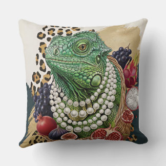 Eclectic Iguana with Pearls Throw Pillow, Chic Max Pillow