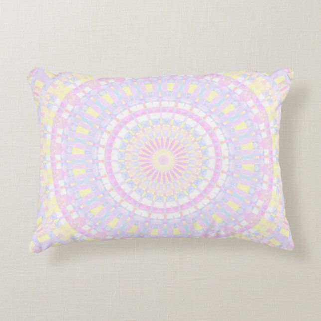 Eclectic Intricate Boho Colourful Pastel Mandala Accent Pillow (Front)