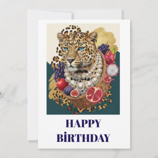 Eclectic Leopard with Pearls Happy Birthday Card, Card
