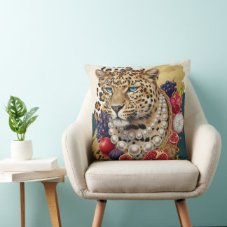 Eclectic Leopard with Pearls Throw Pillow, Chic Ma Pillow