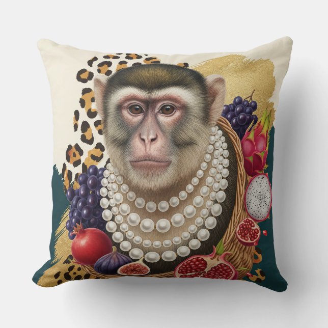 Eclectic Monkey with Pearls Throw Pillow, Chic Max Pillow (Front)