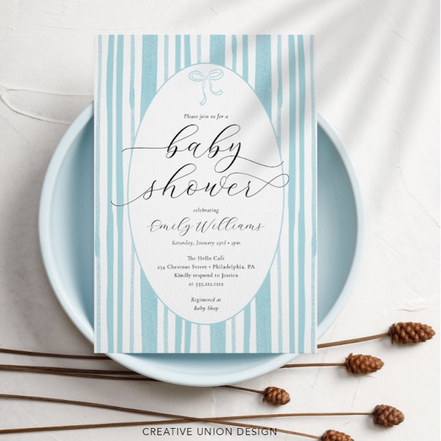 Eclectic Painted Stripes Blue Baby Shower  Invitation (Creator Uploaded)