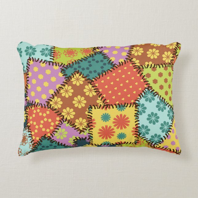 Eclectic Patchwork: Diverse Pattern Mix Accent Pillow (Front)