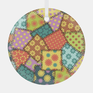 Eclectic Patchwork: Diverse Pattern Mix Glass Ornament
