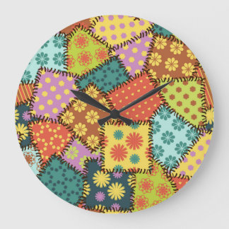 Eclectic Patchwork: Diverse Pattern Mix Large Clock