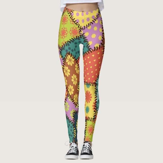 Eclectic Patchwork: Diverse Pattern Mix Leggings (Front)