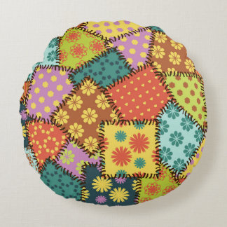 Eclectic Patchwork: Diverse Pattern Mix Round Pillow