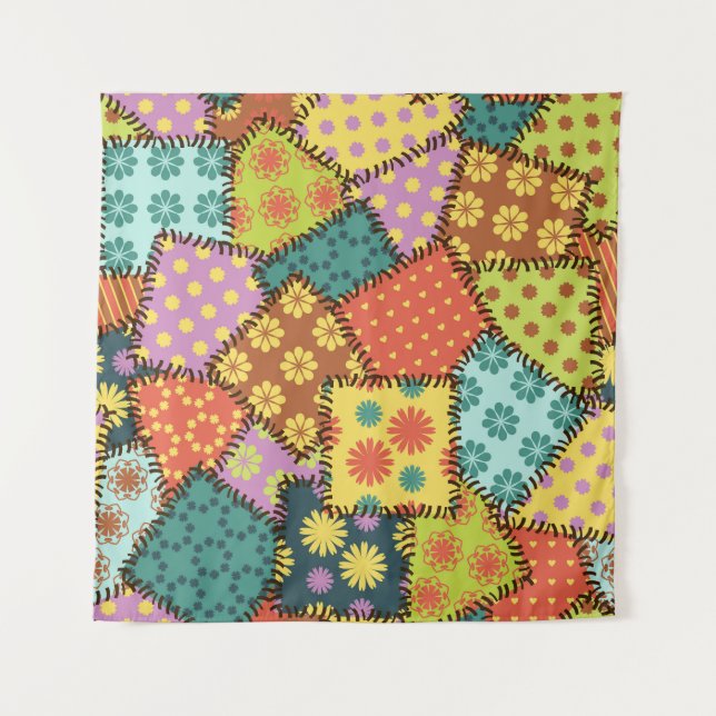 Eclectic Patchwork: Diverse Pattern Mix Tapestry (Front)
