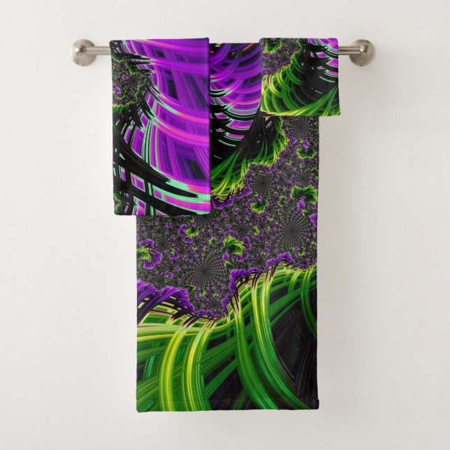 Eclectic Psychedelic Spiral Fractal Abstract Art Bath Towel Set (Insitu)