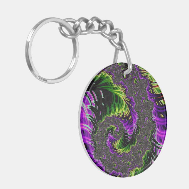 Eclectic Psychedelic Spiral Fractal Abstract Art Keychain (Front Left)